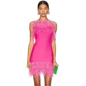 STAUD Etta feather-trim stretch-knit mini dress